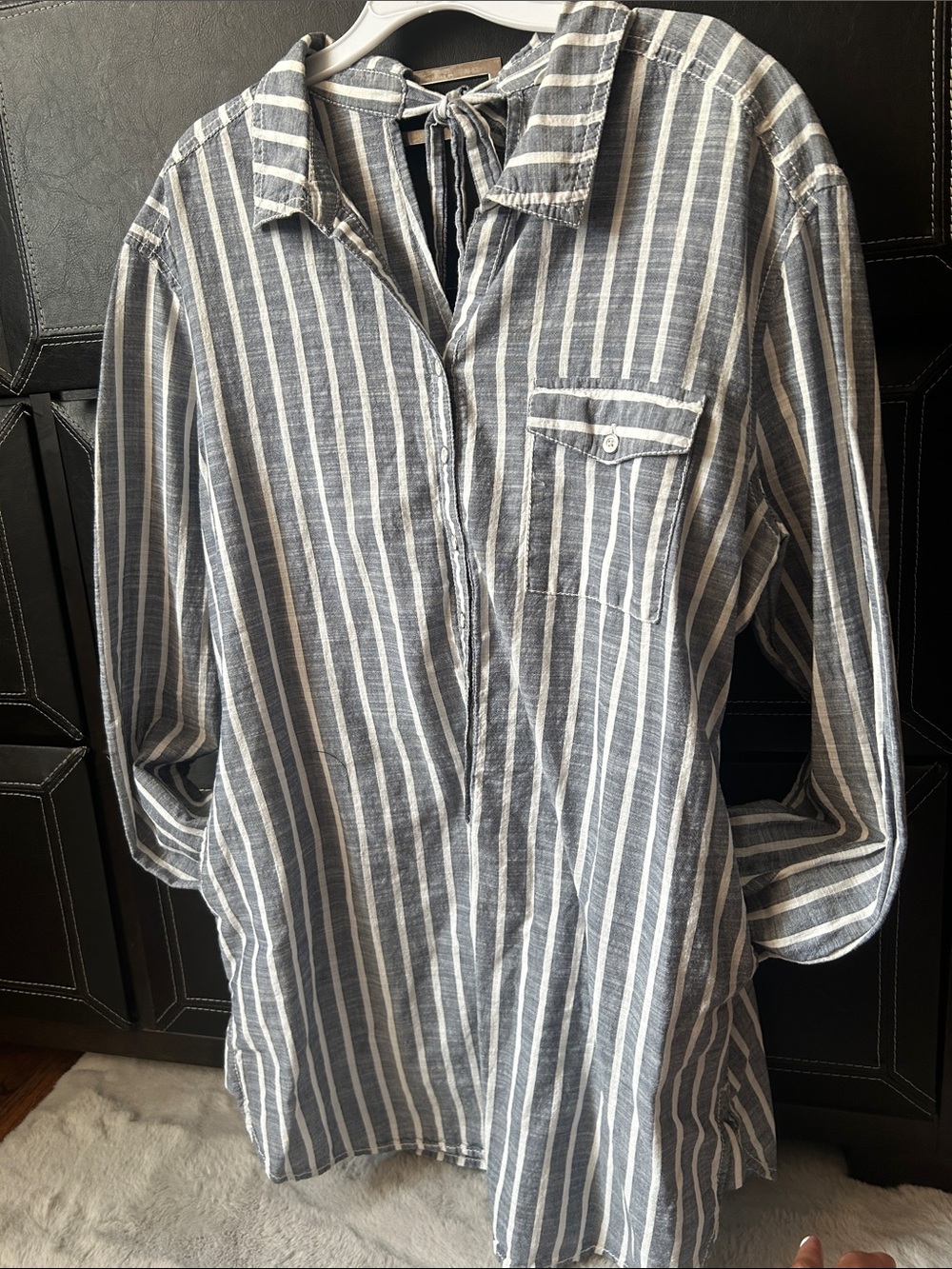 Caslon Blue and White Striped Button-Down Tunic